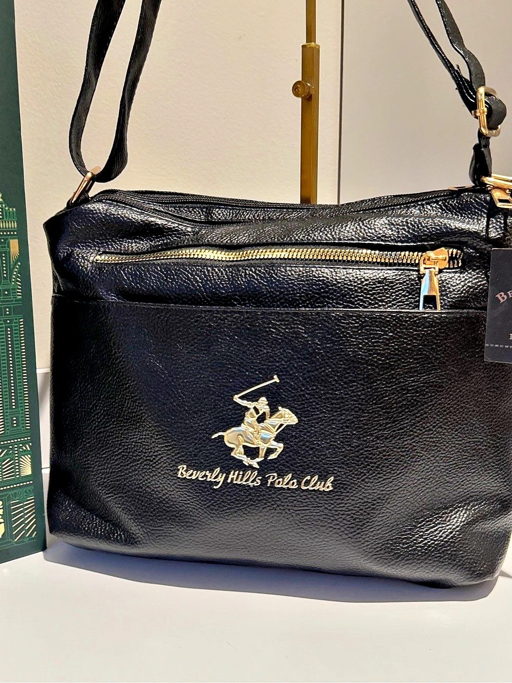 Beverly Hills Polo Club sleek Black and Gold Crossbody Bag NWT GORGE! - Picture 4 of 12